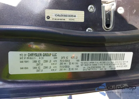 2014 Jeep Compass Latitude z USA, uszkodzony, nr VIN 1C4NJDEB6ED820944